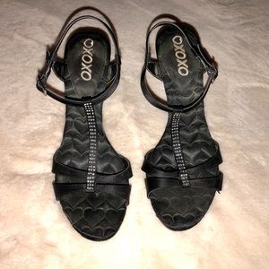 XOXO Black Satin and Rhinestone Heels 9.6